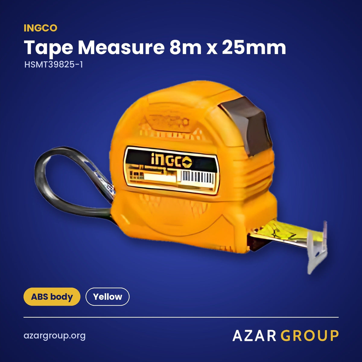 INGCO HSMT39825-1 Tape Measure 8m x 25mm – ABS body, Yellow