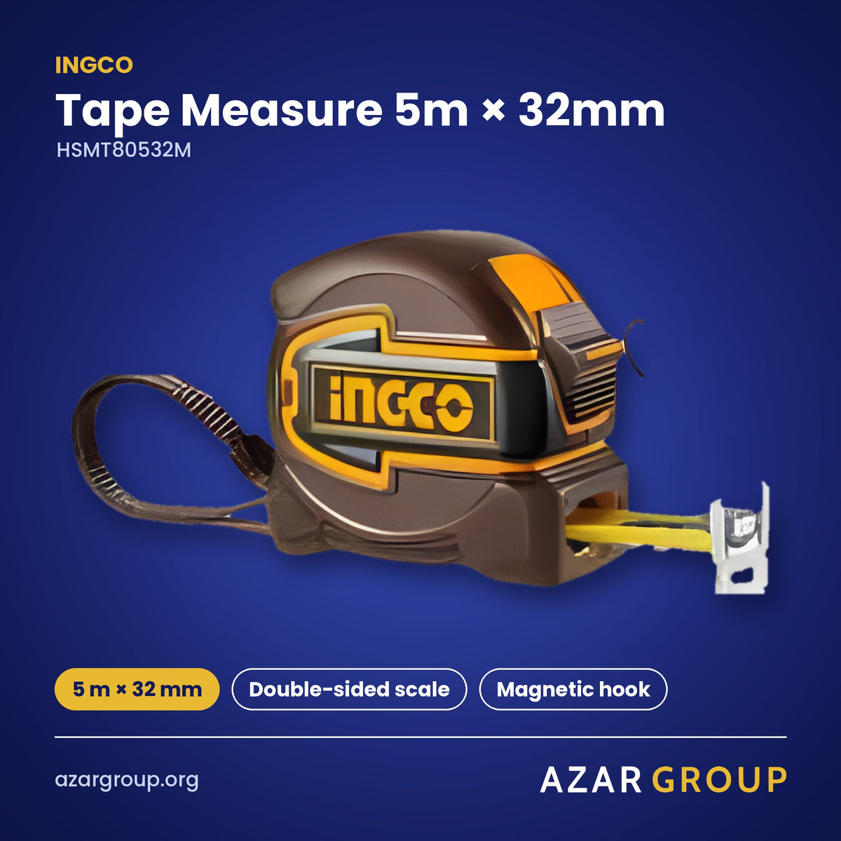 INGCO HSMT80532M Tape Measure 5m × 32mm – 5 m × 32 mm, Double-sided scale, Magnetic hook