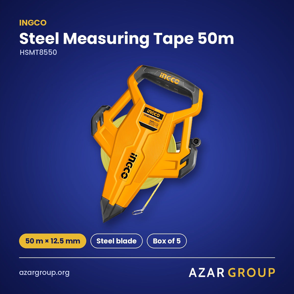INGCO HSMT8550 Steel Measuring Tape 50m – 50 m × 12.5 mm, Steel blade, Box of 5