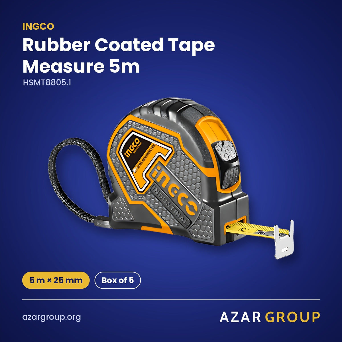 INGCO HSMT8805.1 Rubber Coated Tape Measure 5m – 5 m × 25 mm, Box of 5