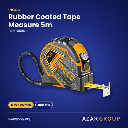 INGCO HSMT8805.1 Rubber Coated Tape Measure 5m – 5 m × 25 mm, Box of 5