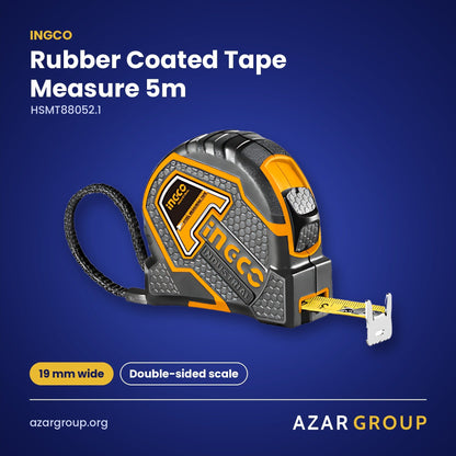 INGCO HSMT88052.1 Rubber Coated Tape Measure 5m – 19 mm wide, Double-sided scale