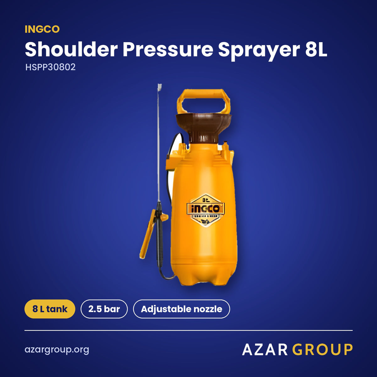 INGCO HSPP30802 Shoulder Pressure Sprayer 8L – 8 L tank, 2.5 bar, Adjustable nozzle