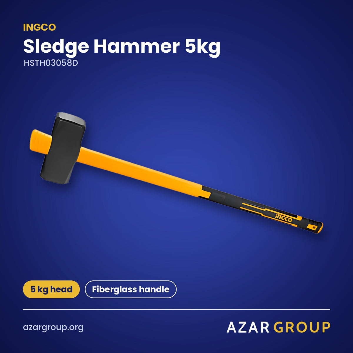 INGCO HSTH03058D Sledge Hammer 5kg – 5 kg head, Fiberglass handle