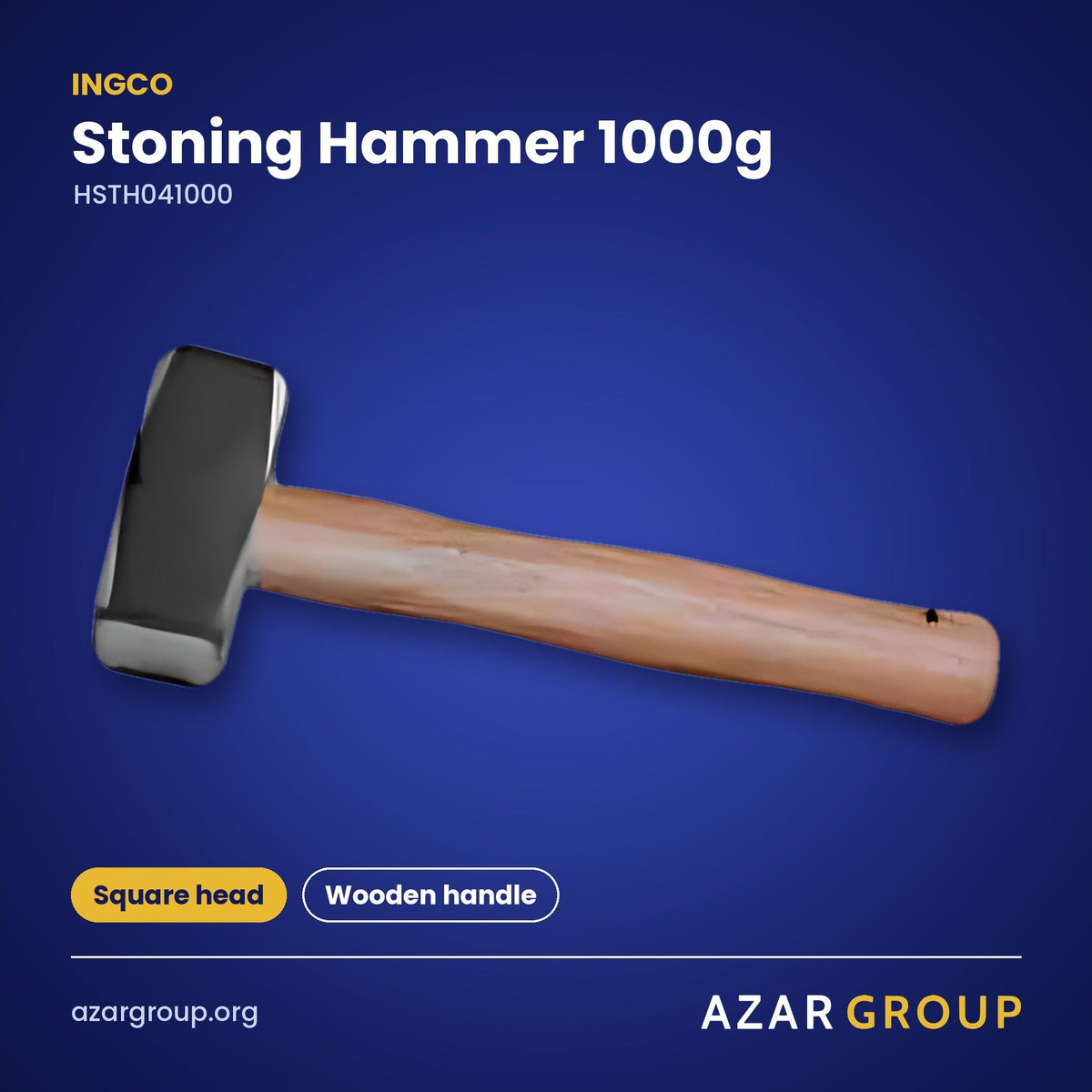 INGCO HSTH041000 Stoning Hammer 1000g – Square head, Wooden handle