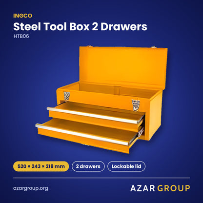 INGCO HTB06 Steel Tool Box 2 Drawers – 520 × 243 × 218 mm, 2 drawers, Lockable lid