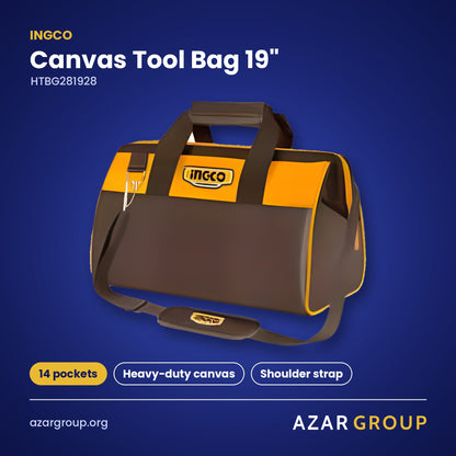 INGCO HTBG281928 Canvas Tool Bag 19″ – 14 pockets, Heavy-duty canvas, Shoulder strap