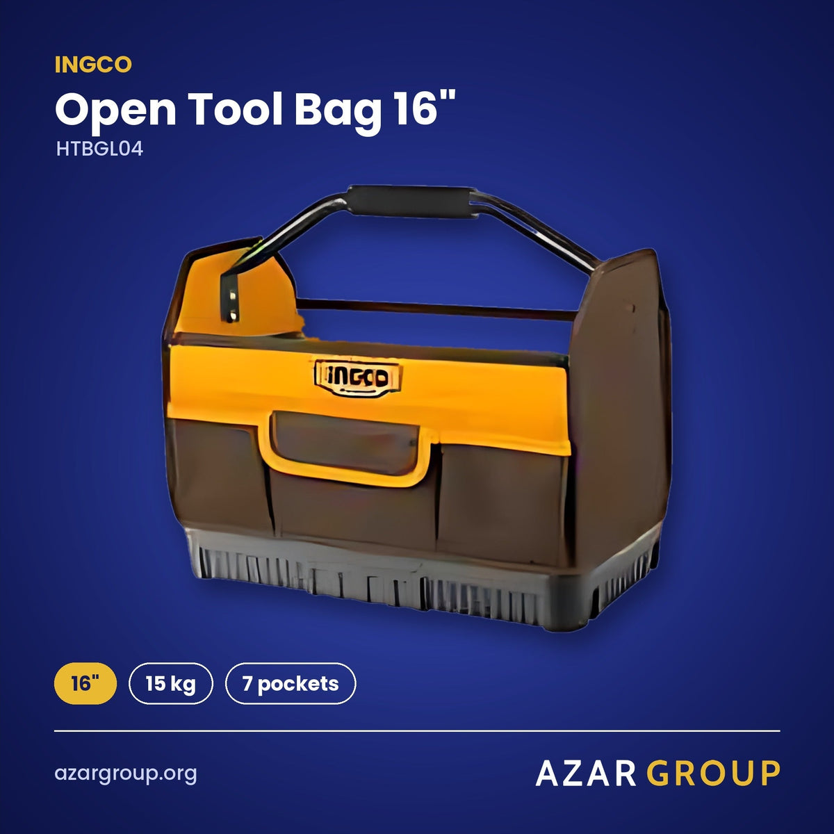 INGCO HTBGL04 Open Tool Bag 16" – 16", 15 kg, 7 pockets