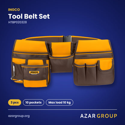 INGCO HTBP020328 Tool Belt Set – 3 pcs, 10 pockets, Max load 10 kg