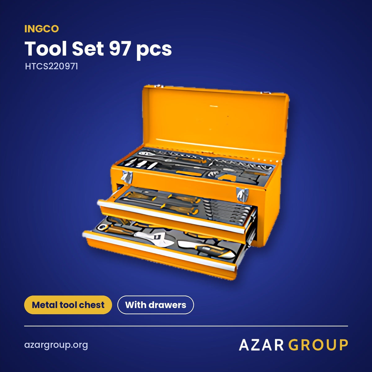 INGCO HTCS220971 Tool Set 97 pcs – Metal tool chest, With drawers