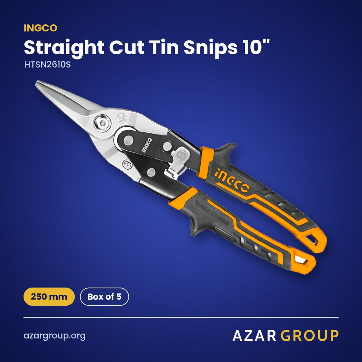INGCO HTSN2610S Straight Cut Tin Snips 10" – 250 mm, Box of 5