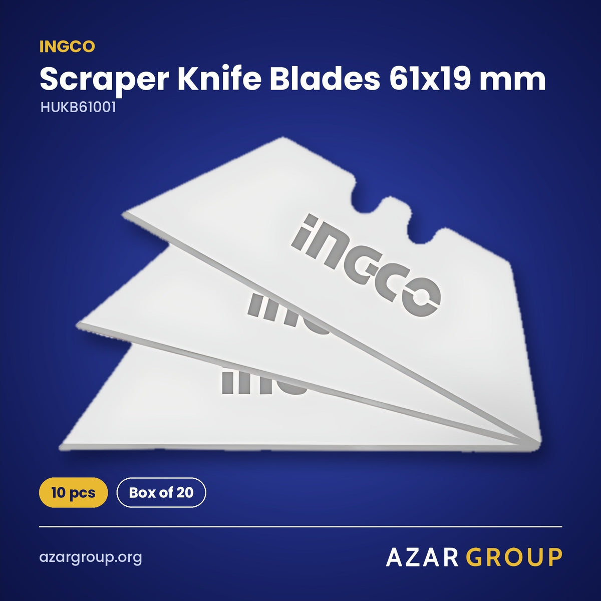INGCO HUKB61001 Scraper Knife Blades 61x19 mm – 10 pcs, Box of 20
