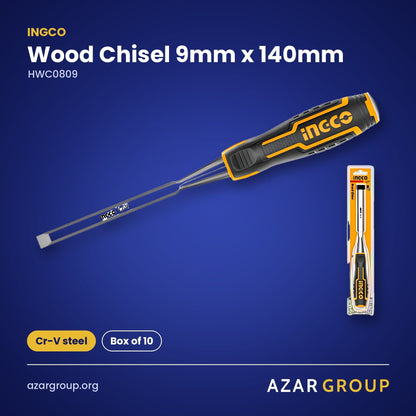 INGCO HWC0809 Wood Chisel 9mm x 140mm – Cr-V steel, Box of 10
