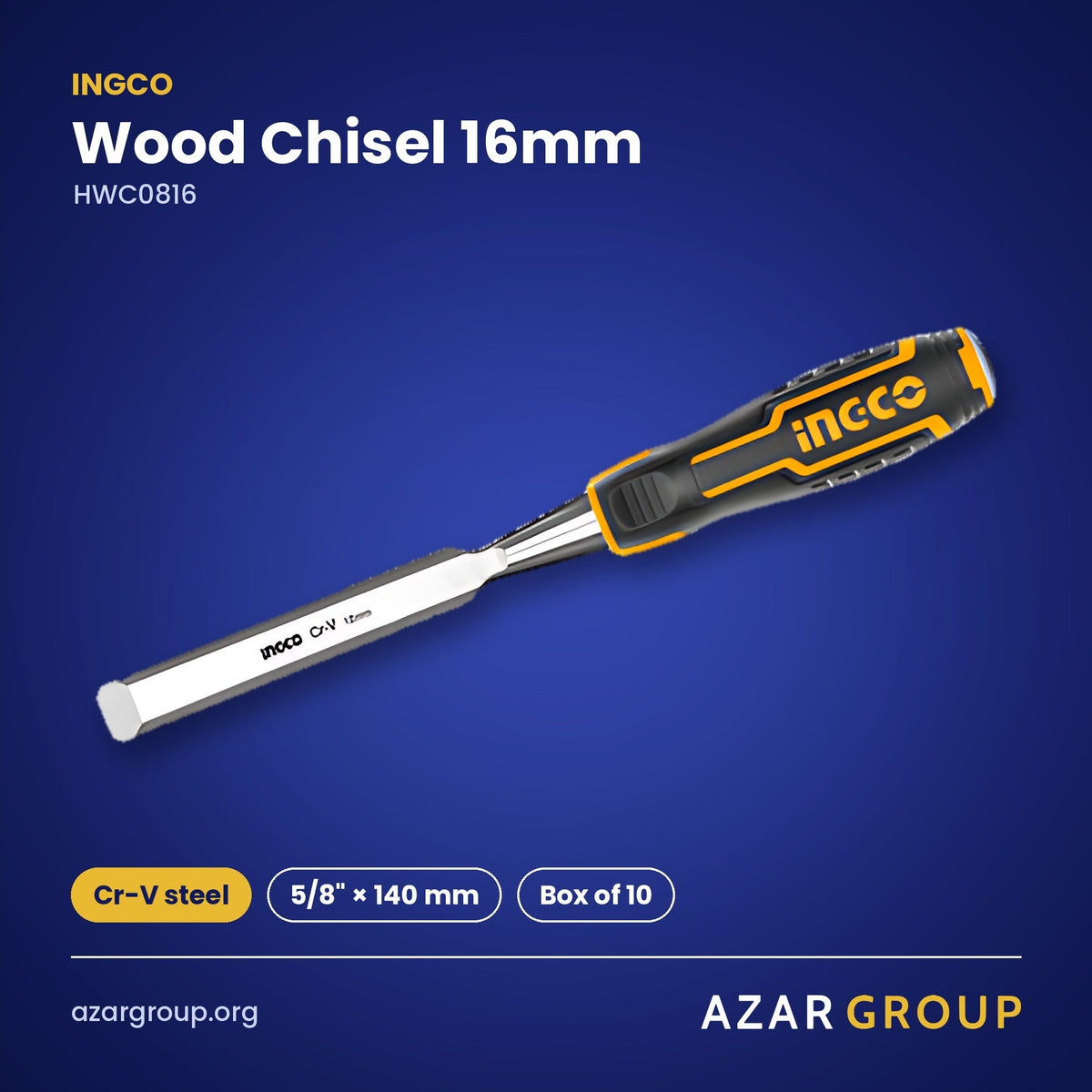 INGCO HWC0816 Wood Chisel 16mm – Cr-V steel, 5/8" × 140 mm, Box of 10