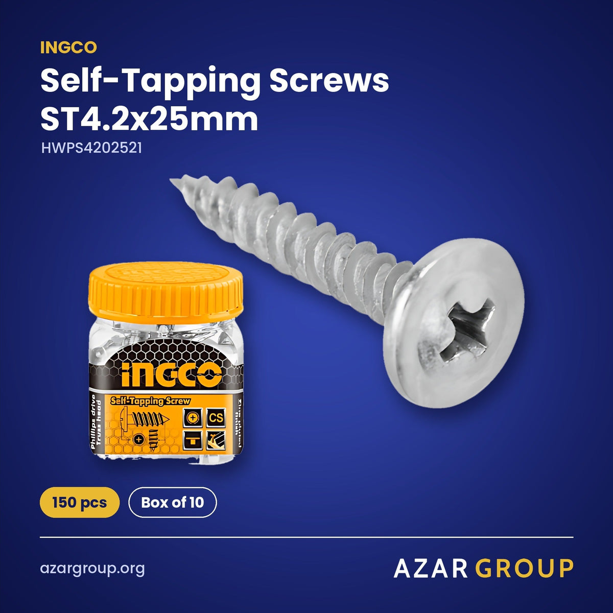 INGCO HWPS4202521 Self-Tapping Screws ST4.2x25mm – 150 pcs, Box of 10