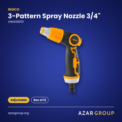 INGCO HWSG6031 3-Pattern Spray Nozzle 3/4" – Adjustable, Box of 12