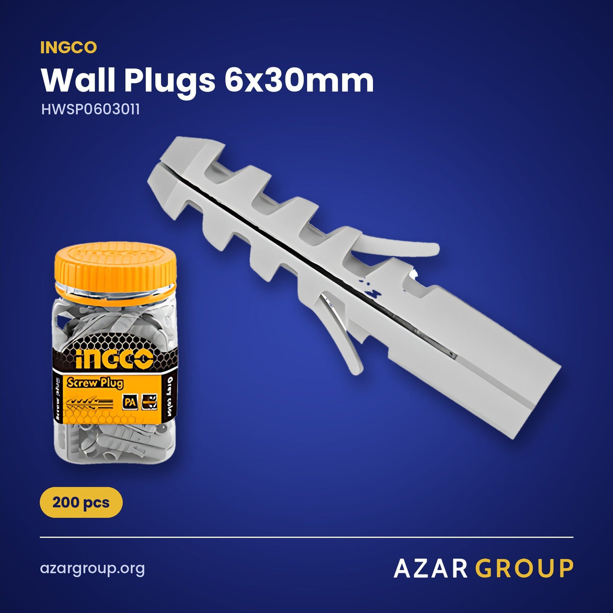 INGCO HWSP0603011 Wall Plugs 6x30mm – 200 pcs