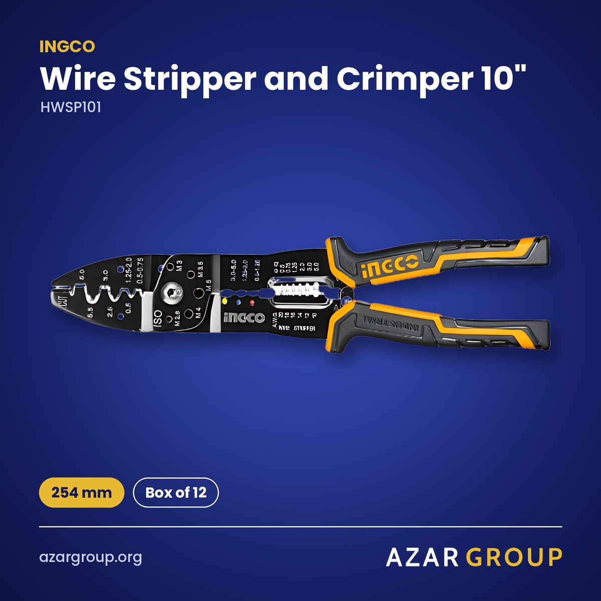 INGCO HWSP101 Wire Stripper and Crimper 10" – 254 mm, Box of 12