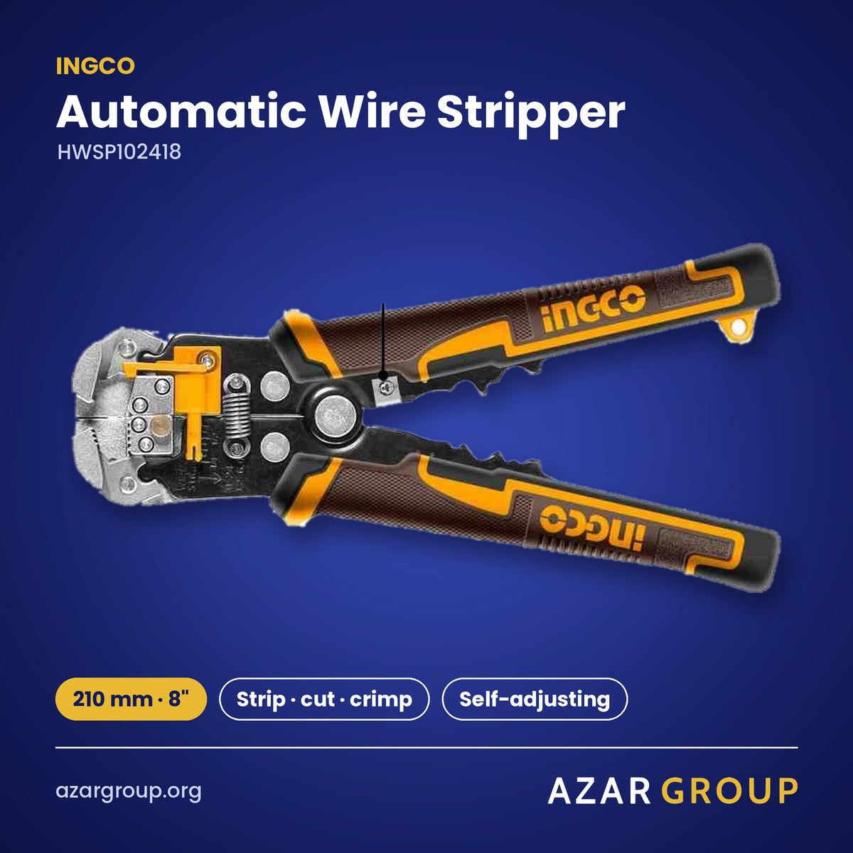 INGCO HWSP102418 Automatic Wire Stripper – 210 mm · 8″, Strip · cut · crimp, Self-adjusting
