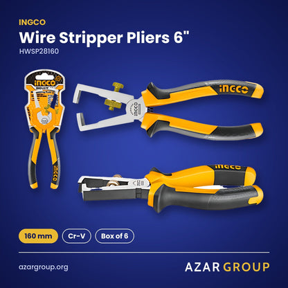 INGCO HWSP28160 Wire Stripper Pliers 6" – 160 mm, Cr-V, Box of 6