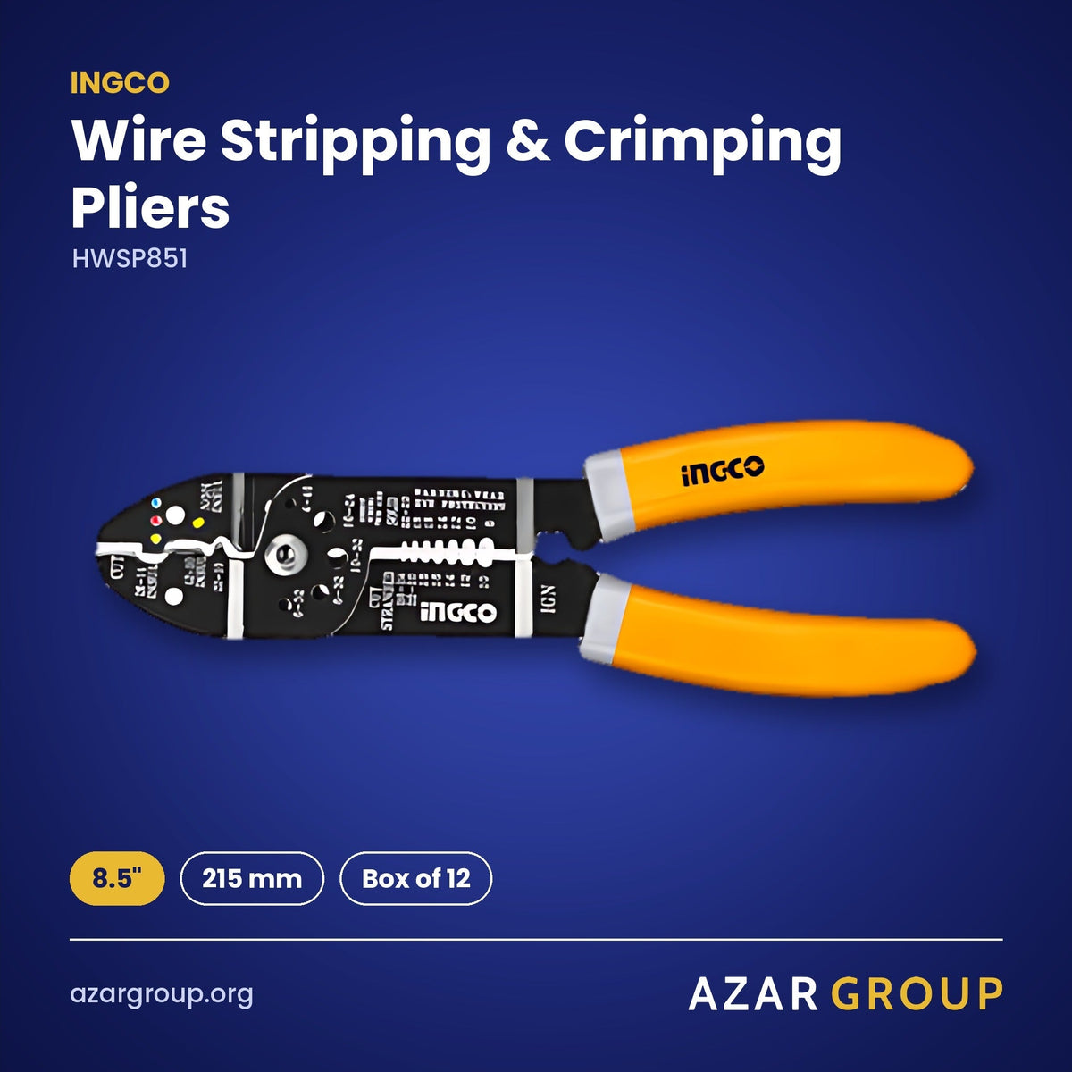 INGCO HWSP851 Wire Stripping & Crimping Pliers – 8.5", 215 mm, Box of 12