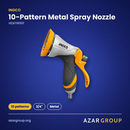 INGCO HZATN1101 10-Pattern Metal Spray Nozzle – 10 patterns, 3/4", Metal