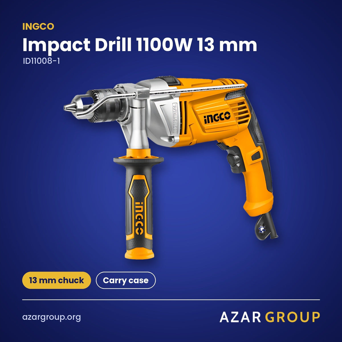 INGCO ID11008-1 Impact Drill 1100W 13 mm – 13 mm chuck, Carry case