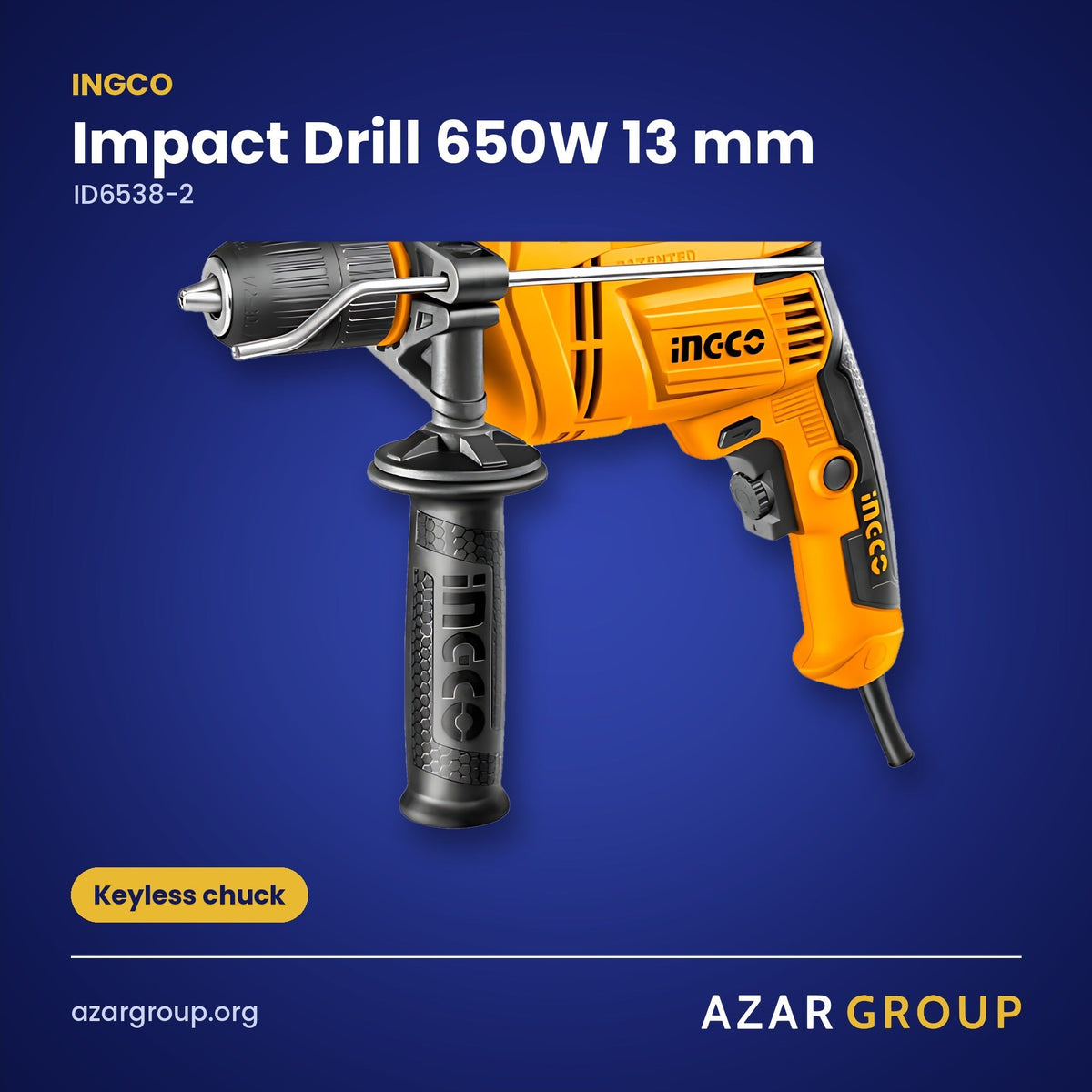 INGCO ID6538-2 Impact Drill 650W 13 mm – Keyless chuck