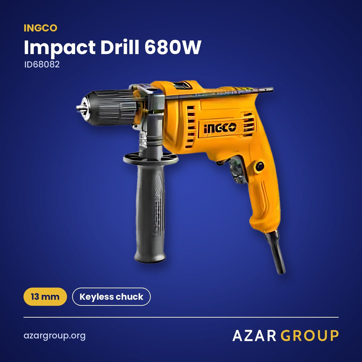 INGCO ID68082 Impact Drill 680W – 13 mm, Keyless chuck