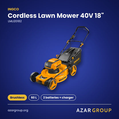 INGCO LMLI20182 Cordless Lawn Mower 40V 18" – Brushless, 60 L, 2 batteries + charger