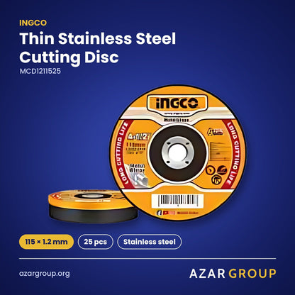 INGCO MCD1211525 Thin Stainless Steel Cutting Disc – 115 × 1.2 mm, 25 pcs, Stainless steel