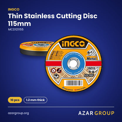 INGCO MCD121155 Thin Stainless Cutting Disc 115mm – 10 pcs, 1.2 mm thick
