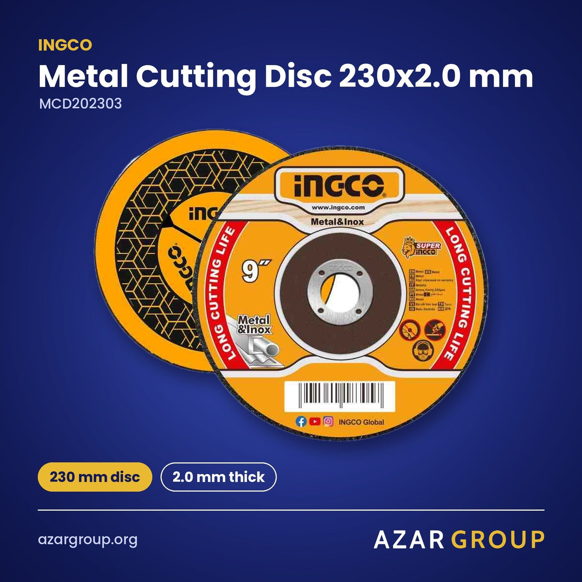 INGCO MCD202303 Metal Cutting Disc 230x2.0 mm – 230 mm disc, 2.0 mm thick