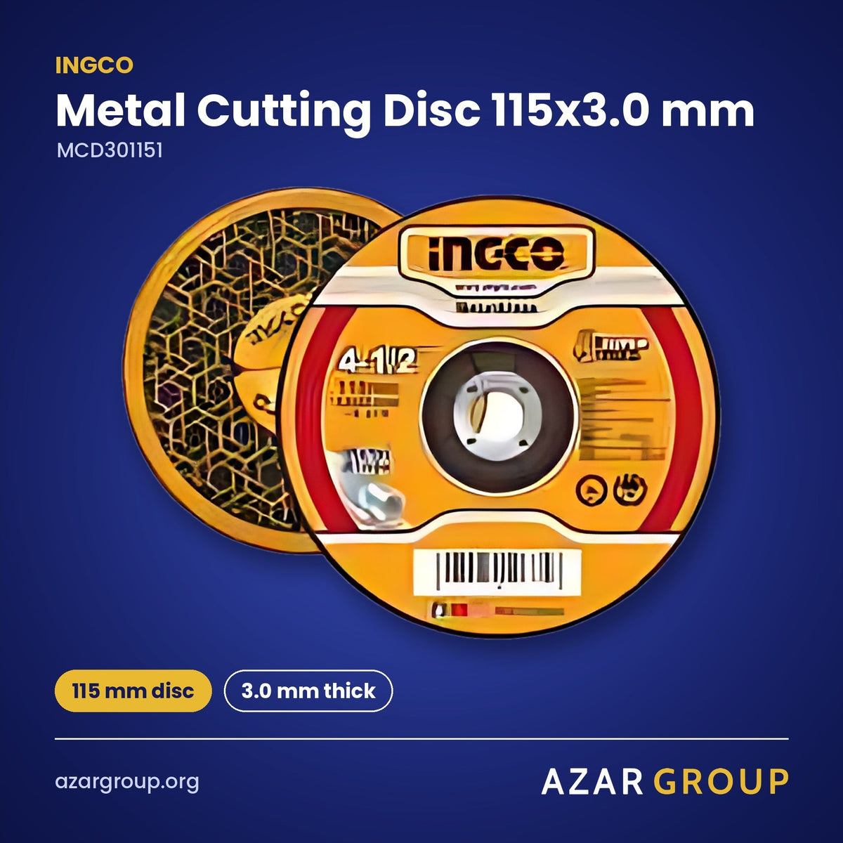 INGCO MCD301151 Metal Cutting Disc 115x3.0 mm – 115 mm disc, 3.0 mm thick