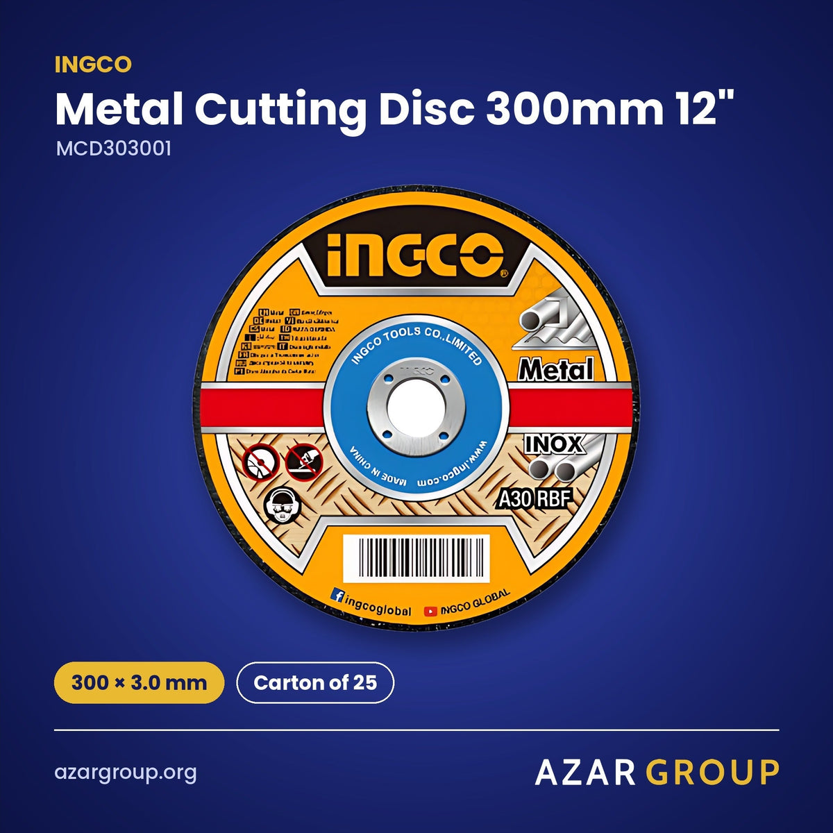 INGCO MCD303001 Metal Cutting Disc 300mm 12" – 300 × 3.0 mm, Carton of 25
