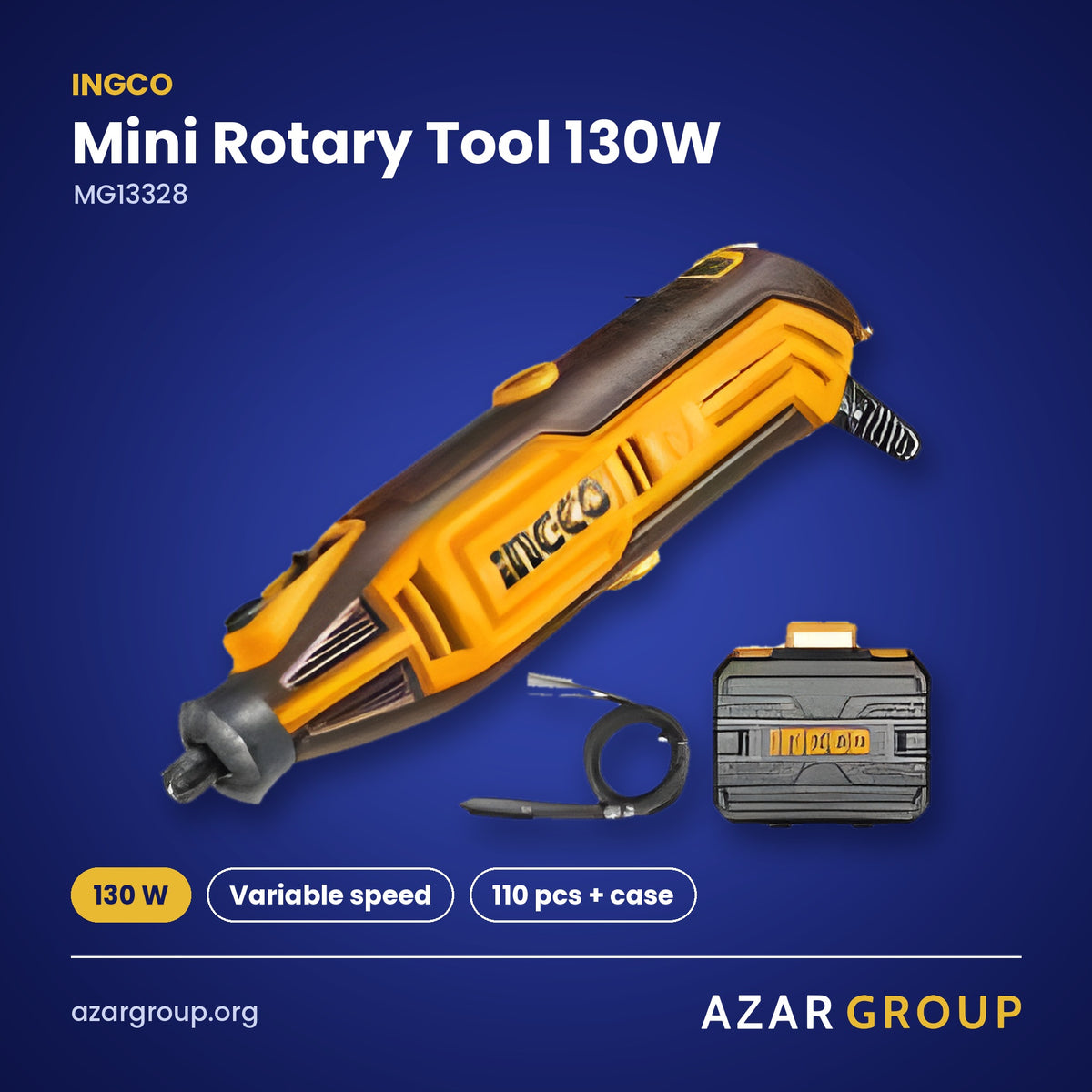 INGCO MG13328 Mini Rotary Tool 130W – 130 W, Variable speed, 110 pcs + case