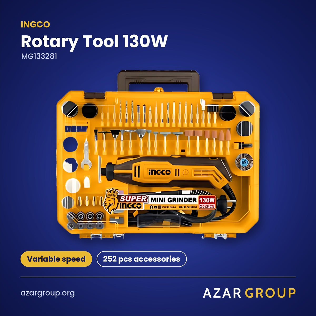 INGCO MG133281 Rotary Tool 130W – Variable speed, 252 pcs accessories