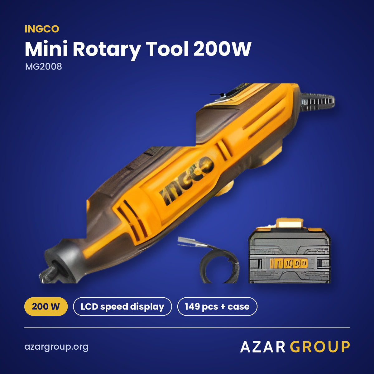 INGCO MG2008 Mini Rotary Tool 200W – 200 W, LCD speed display, 149 pcs + case