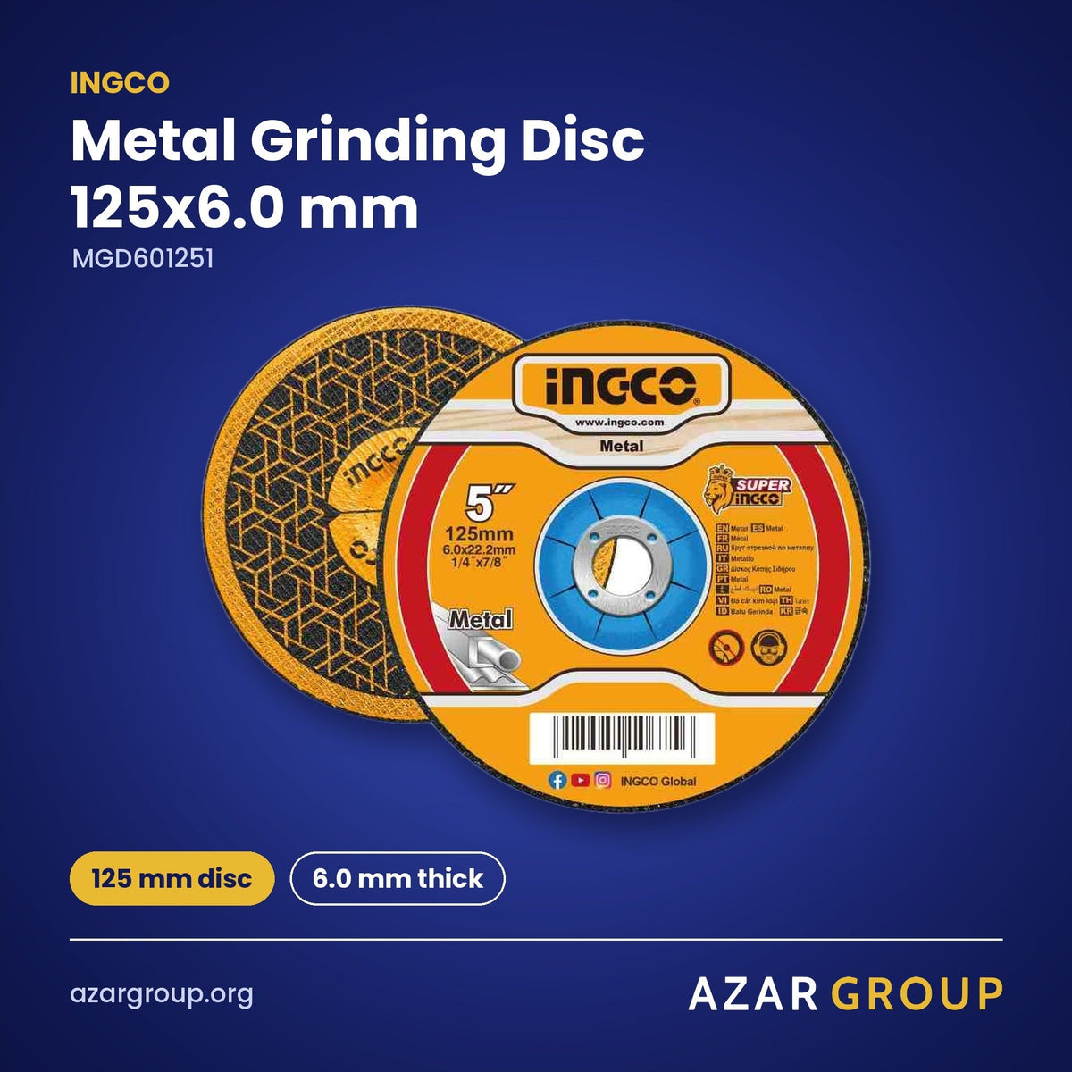 INGCO MGD601251 Metal Grinding Disc 125x6.0 mm – 125 mm disc, 6.0 mm thick