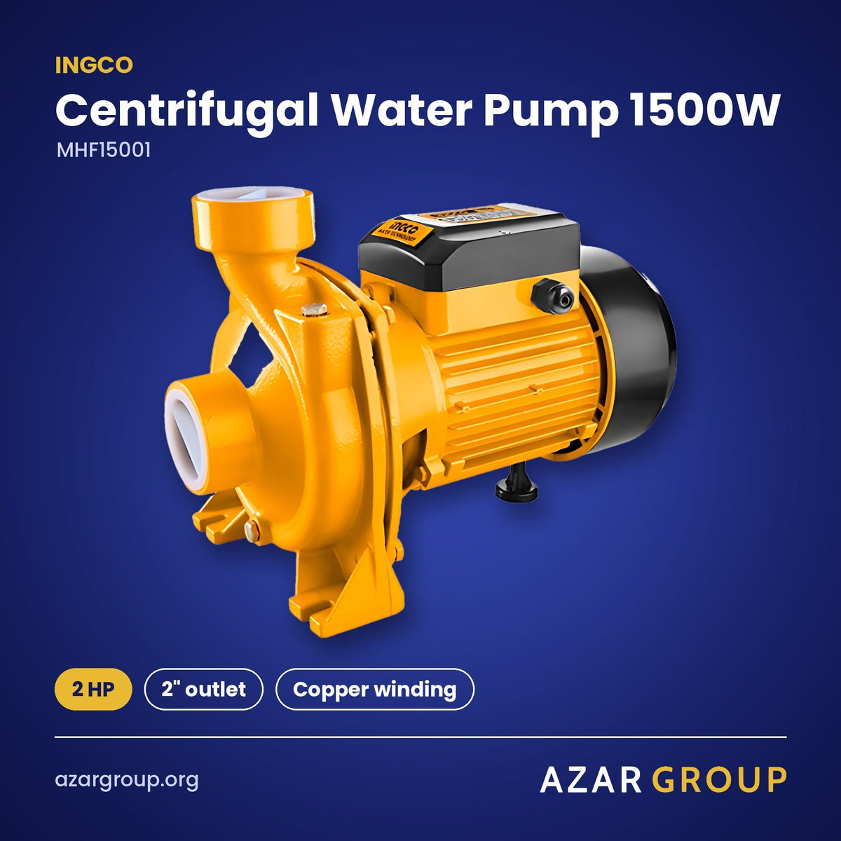 INGCO MHF15001 Centrifugal Water Pump 1500W – 2 HP, 2" outlet, Copper winding