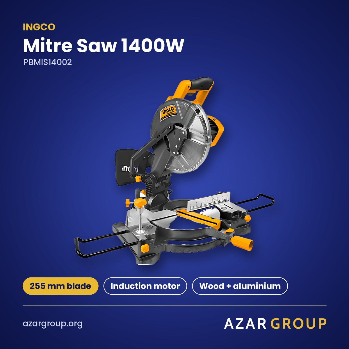 INGCO PBMIS14002 Mitre Saw 1400W – 255 mm blade, Induction motor, Wood + aluminium
