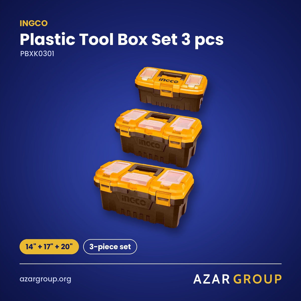 INGCO PBXK0301 Plastic Tool Box Set 3 pcs – 14" + 17" + 20", 3-piece set