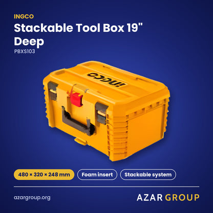 INGCO PBXS103 Stackable Tool Box 19″ Deep – 480 × 320 × 248 mm, Foam insert, Stackable system