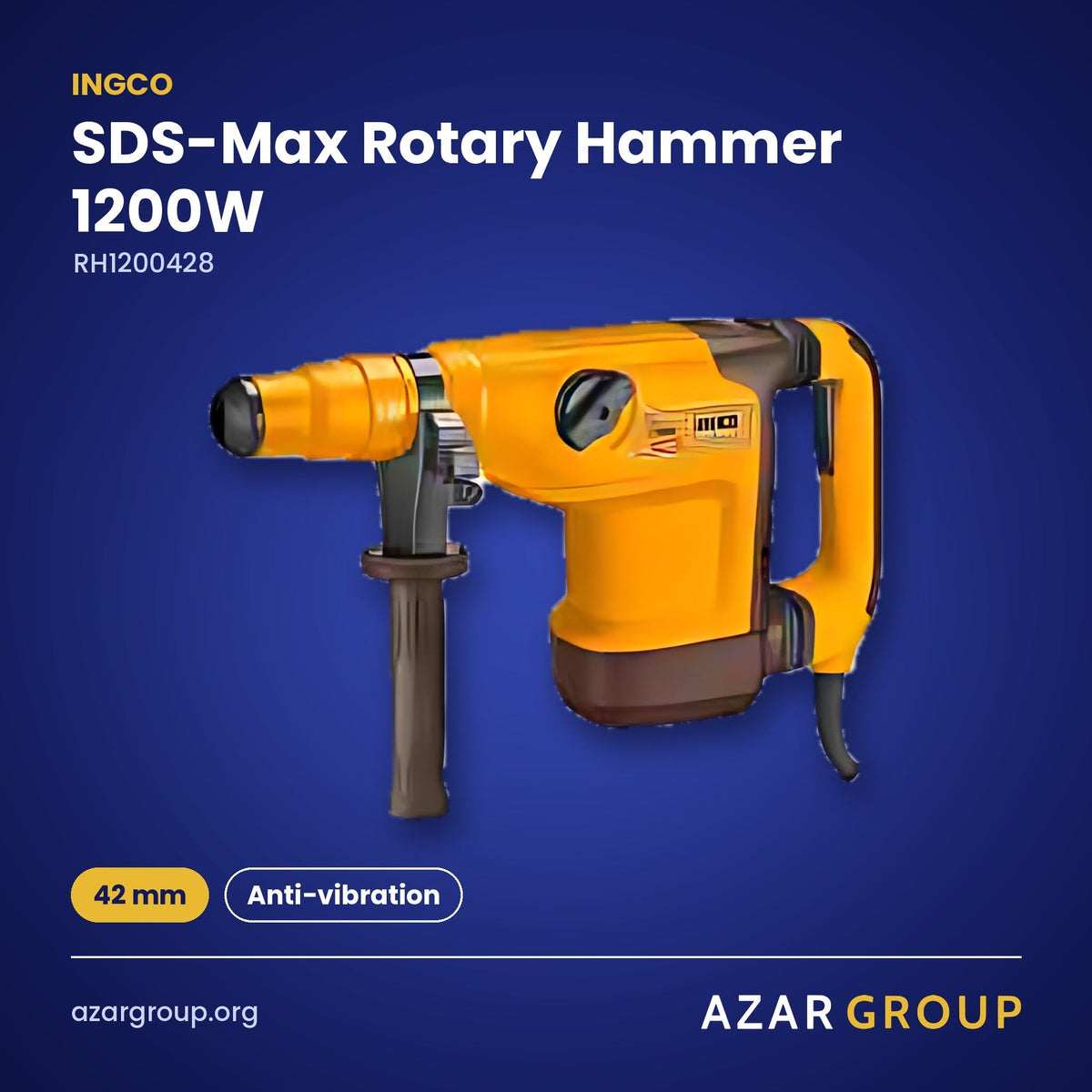 INGCO RH1200428 SDS-Max Rotary Hammer 1200W – 42 mm, Anti-vibration