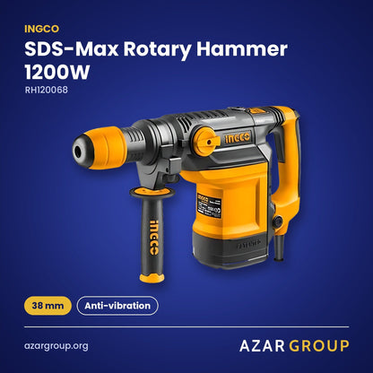 INGCO RH120068 SDS-Max Rotary Hammer 1200W – 38 mm, Anti-vibration