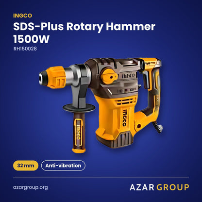 INGCO RH150028 SDS-Plus Rotary Hammer 1500W – 32 mm, Anti-vibration