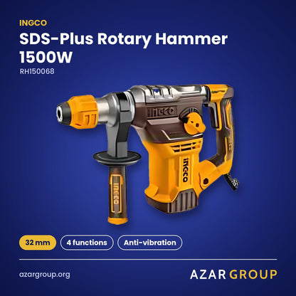 INGCO RH150068 SDS-Plus Rotary Hammer 1500W – 32 mm, 4 functions, Anti-vibration