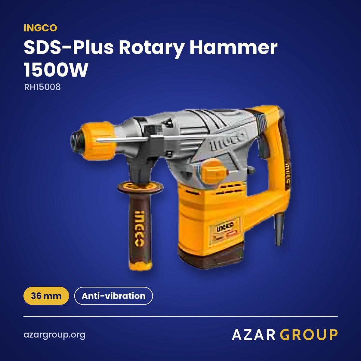 INGCO RH15008 SDS-Plus Rotary Hammer 1500W – 36 mm, Anti-vibration