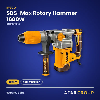 INGCO RH1600388 SDS-Max Rotary Hammer 1600W – 38 mm, Anti-vibration