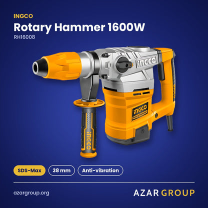INGCO RH16008 Rotary Hammer 1600W – SDS-Max, 38 mm, Anti-vibration